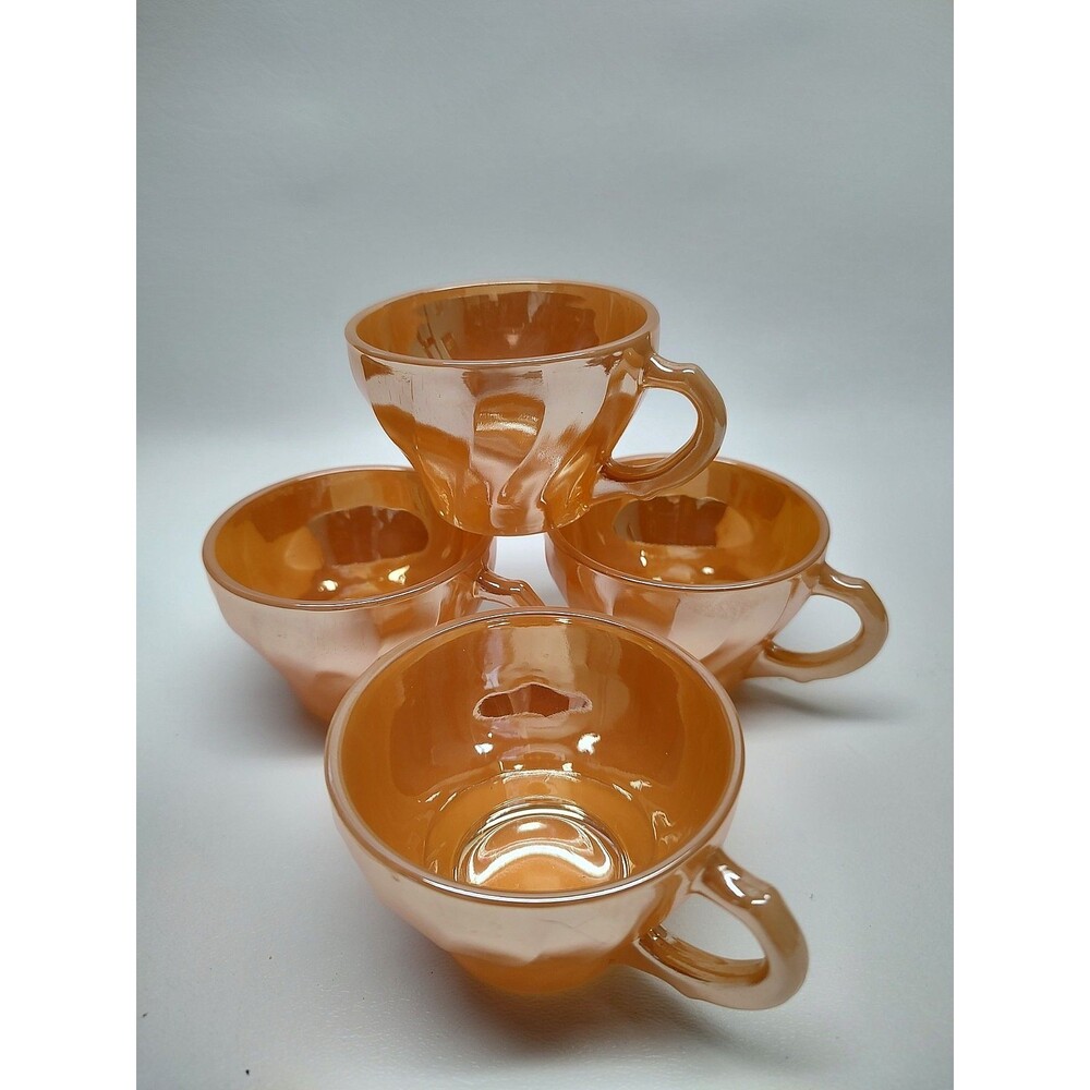 Lot 4 Vintage Fire King Swirl Cups Peach Orange Luster Anchor Hocking 1-3/4" T
